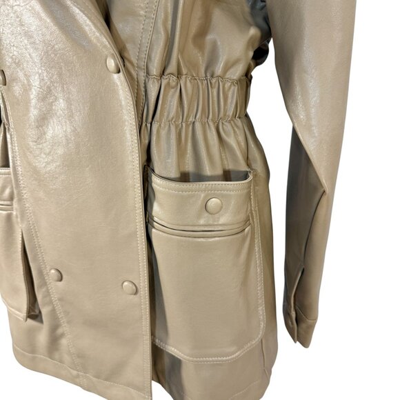 Beige Faux Leather Utility Jacket – Noize Size M - Picture 3 of 7